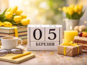 Праздничный календарь 5 марта с книгами ко Дню книги, тюльпанами, свечами и кофе