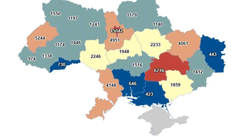 Карта Украины с количеством миллионеров в топ-областях