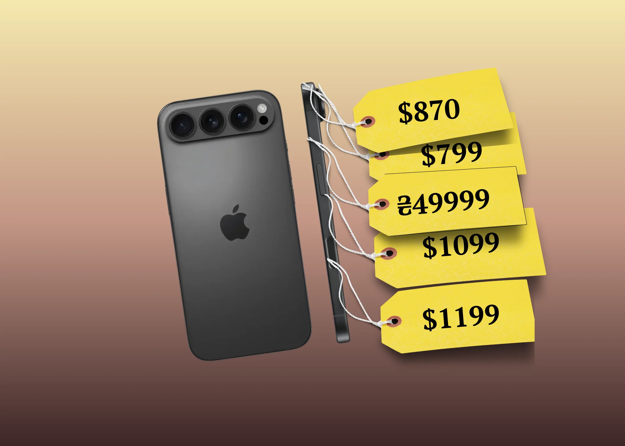 iPhone з ценниками $870–$1199, ілюструє зростання вартості памяті у 4 рази до 2027-го