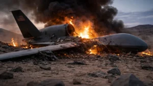 Зруйнований американський безпілотник ВПС США, збитий іранською ППО в пустелі