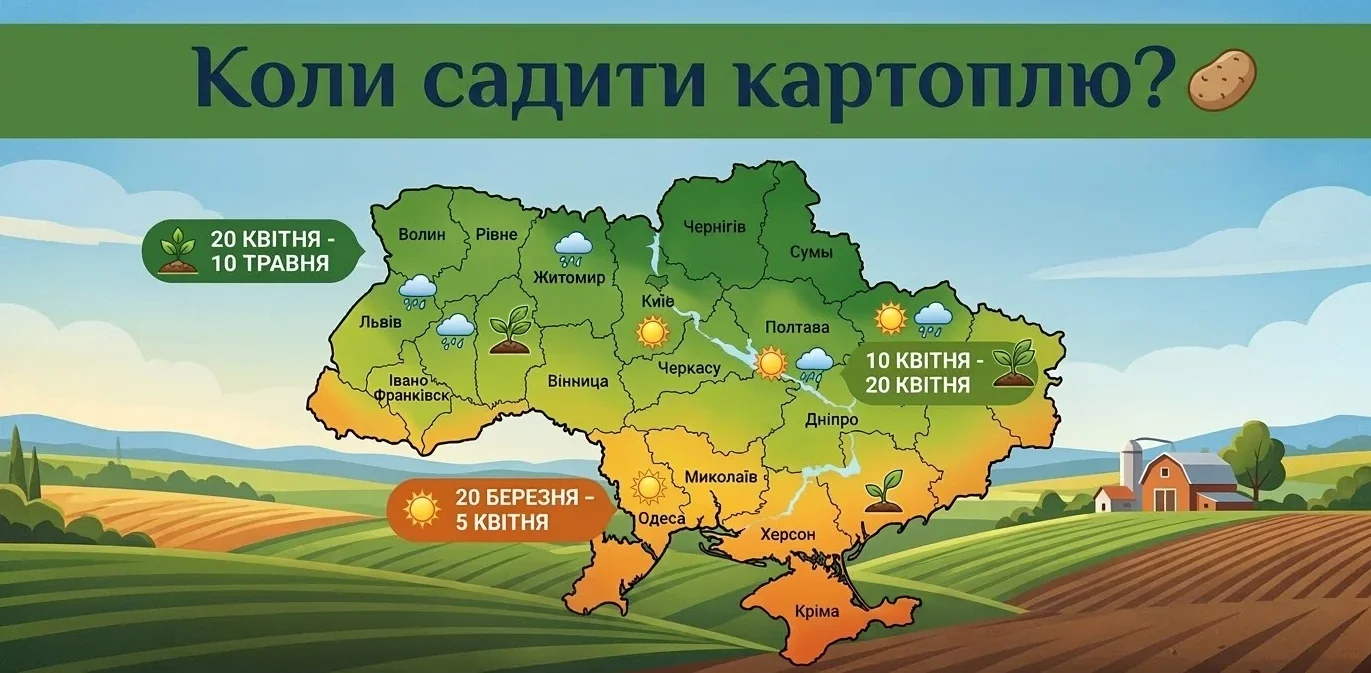 Карта Украины с температурами 5-20 апреля для посадки картофеля