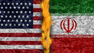 Прапори США та Ірану розділені полумям на знак провалу переговорів