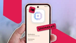 Android-смартфон з AICore, що займає 7 ГБ, червона позначка Uninstall