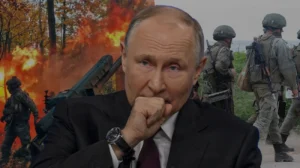 Путін у роздумах на тлі солдатів і вибухів на фронті
