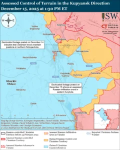 Карта контролю території на Купянському напрямку за даними ISW