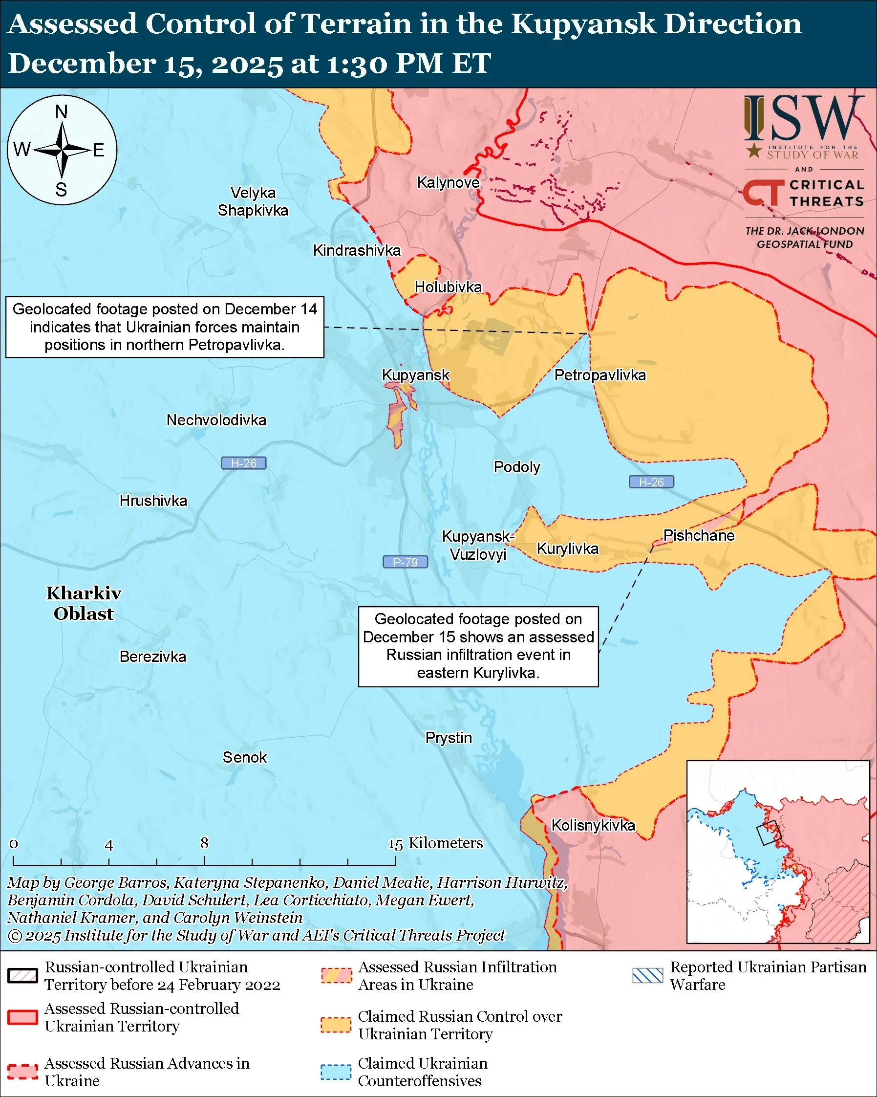 Карта контролю території на Купянському напрямку за даними ISW