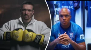 Олександр Усик з рукавичками Usyk та Фабіо Вордлі перед можливим боєм