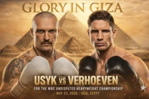 Олександр Усик проти Ріко Верховена на тлі пірамід у Гізі під час промо-бою