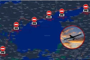 Карта трассы Р-280 с дроном ВСУ и заблокированным движением до Крыма