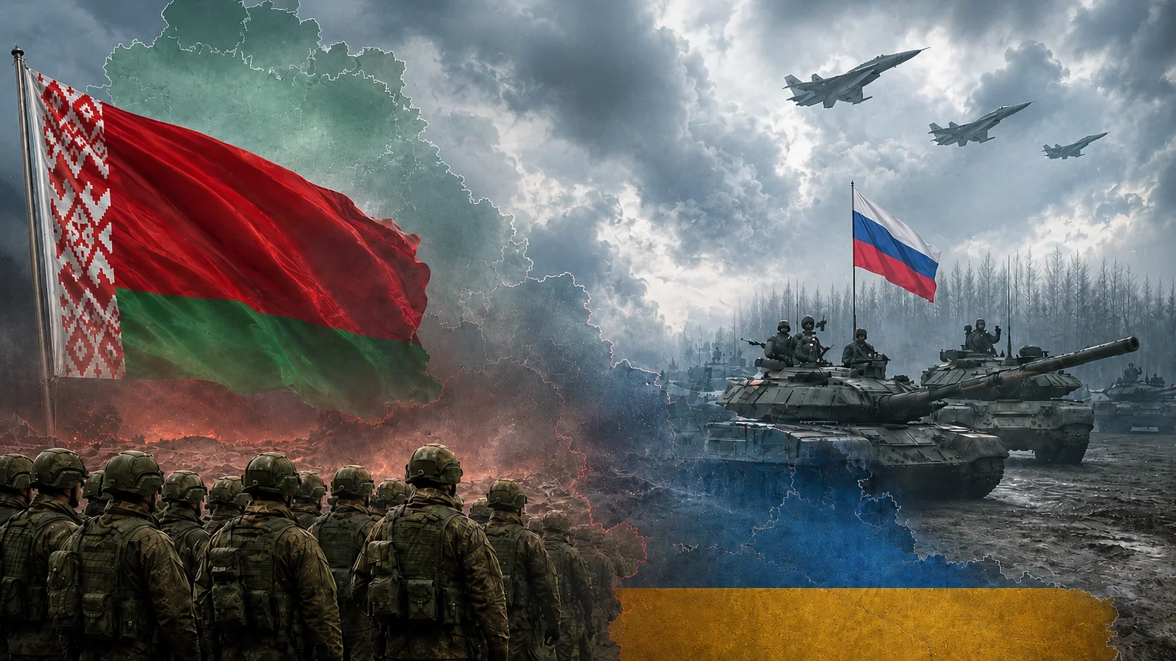 Второй фронт или блеф: эксперты об угрозе со стороны Беларуси Войска Беларуси и России на карте Украины под флагами угрозы второго фронта