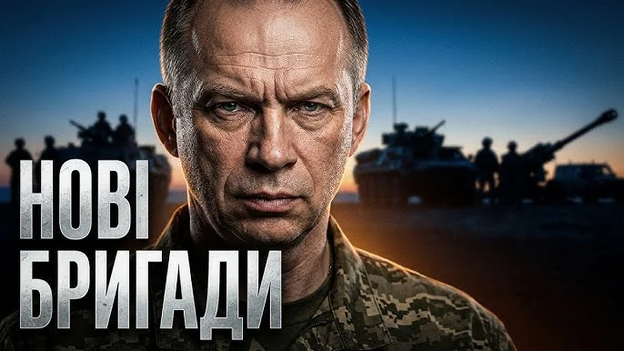 Сырский на фоне танков и солдатов с надписью Новые бригады