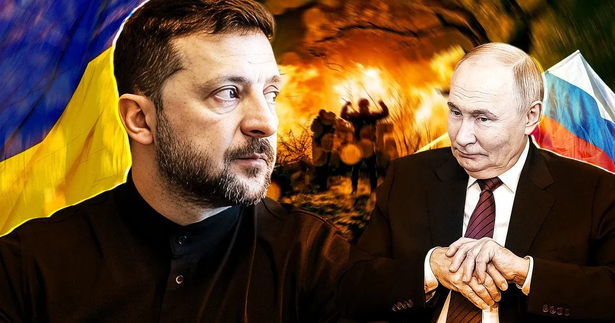 Зеленский и Путин на фоне войны в Украине