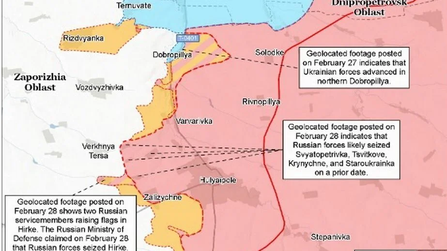 Карта Запорожской области с линией фронта и опровержением контроля РФ