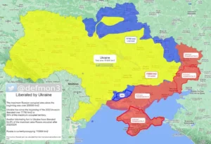 Карта України з площами територій, звільнених ЗСУ та окупованих Росією