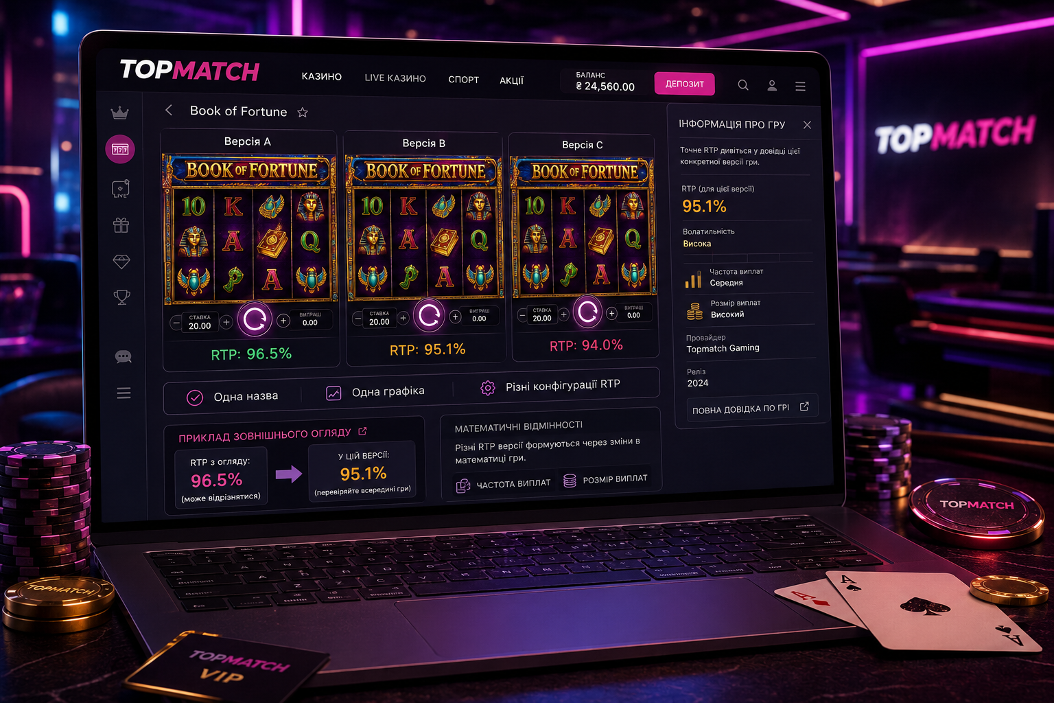 Чому один і той самий слот у Topmatch може мати кілька версій RTP