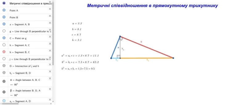 Метричні співвідношення в прямокутному трикутнику: повний розбір