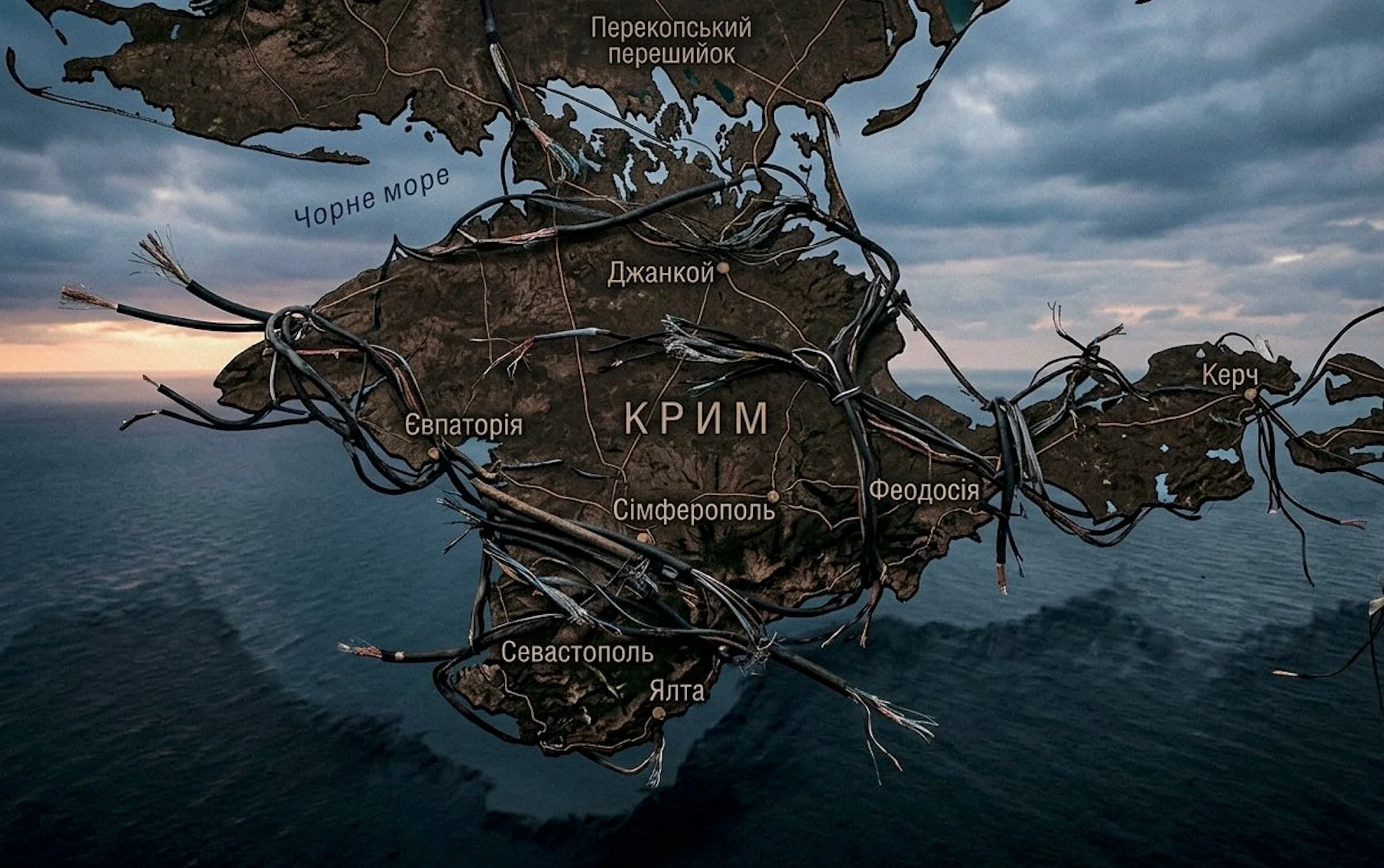 «Негде спрятаться»: Украина превращает Крым в гигантскую мышеловку Крым на карте, опутанный проводами как гигантская мышеловка
