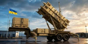 Зенитно-ракетный комплекс Patriot с флагом Украины
