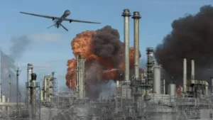 Дрон атакує завод ВПК Росії під час вибуху та задимлення